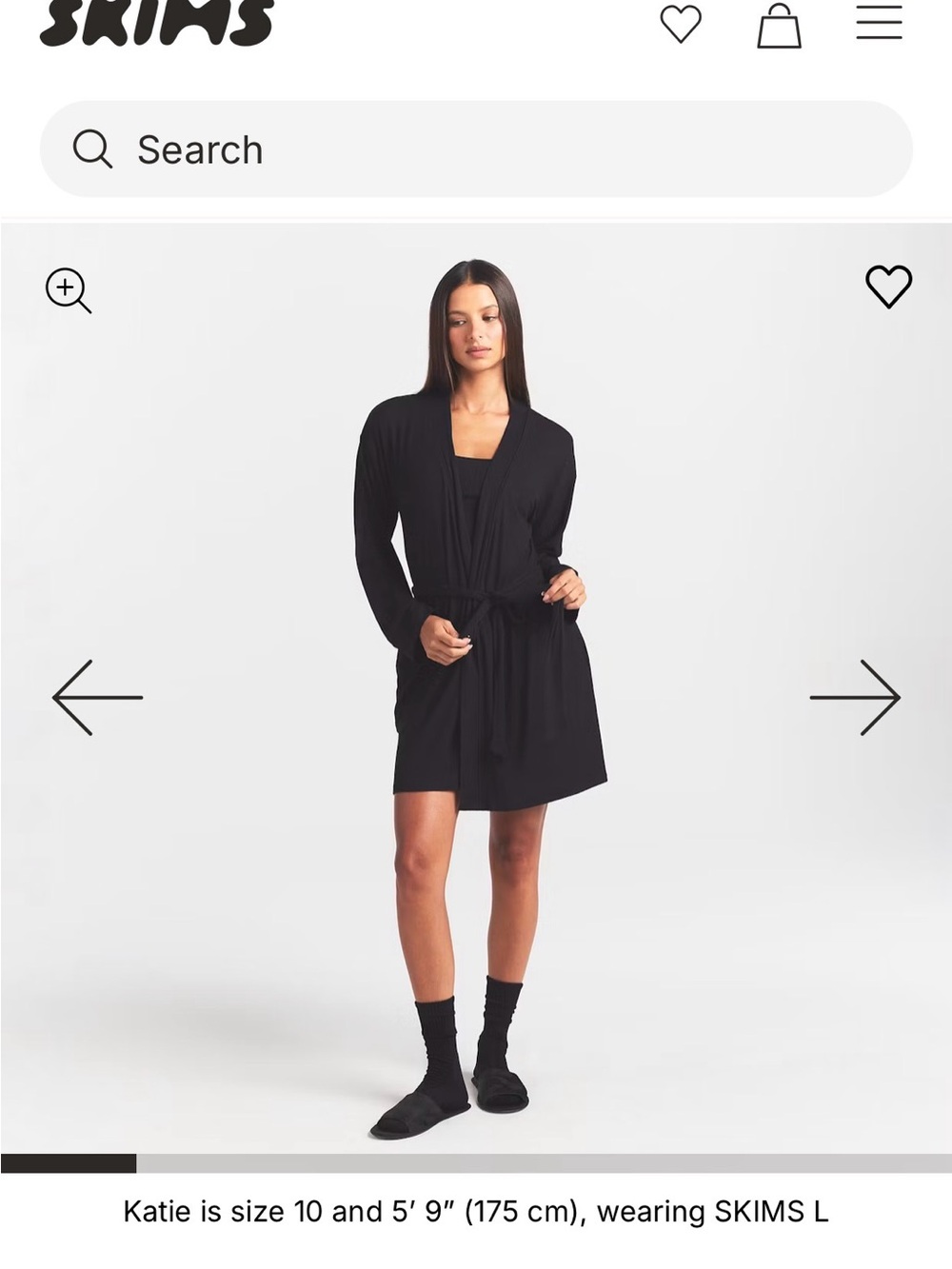 NWT- SKIMS Soft Lounge Rib Robe Black Belted Tie Waist Modal/Spandex Size M